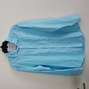 Paradise Collection button down shirt, blue, linen blend, men's size large